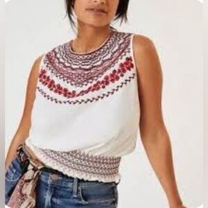 Women's Red/Blue/light cream Anthropologie Tank Top